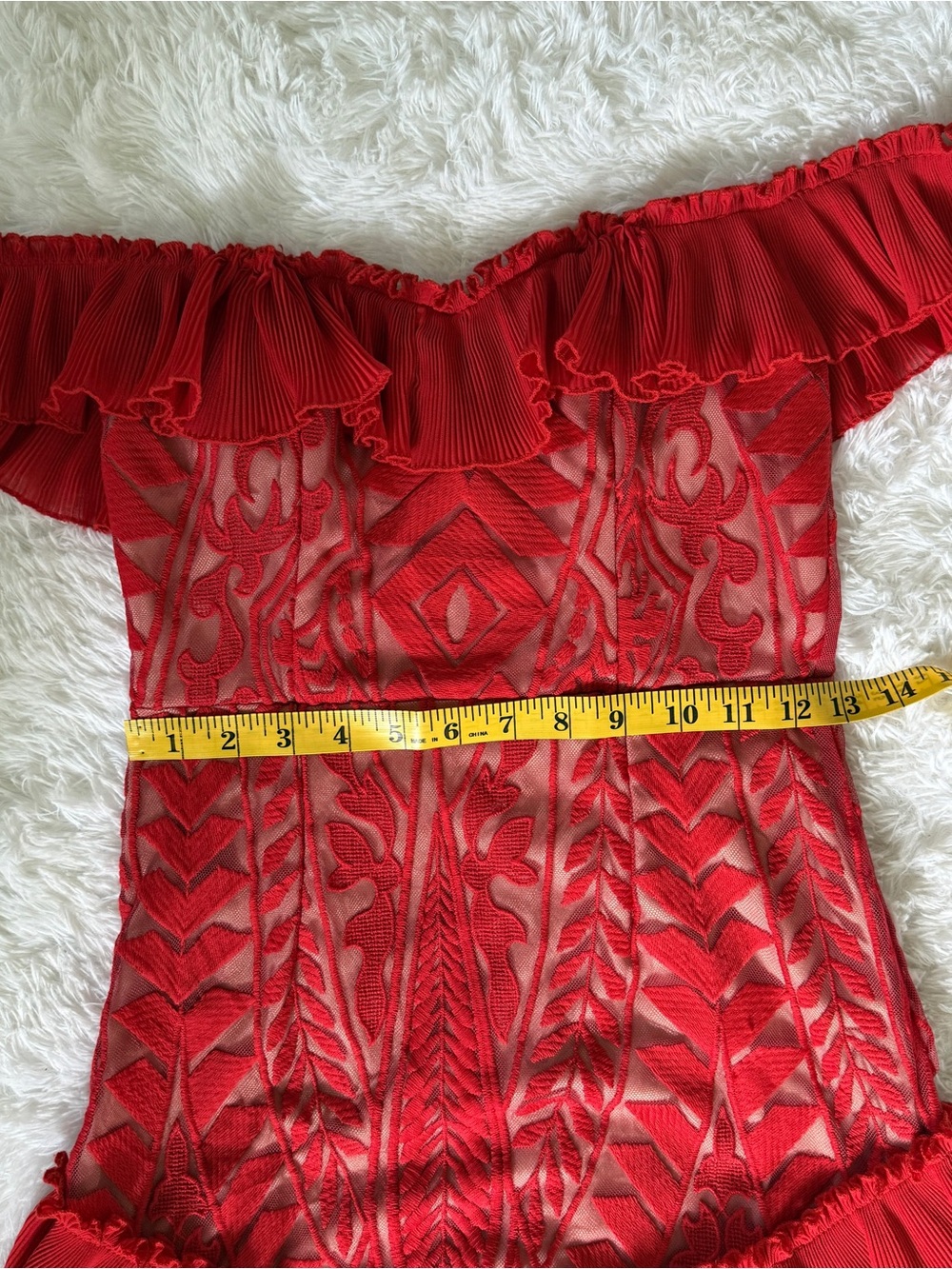 Red Off-Shoulder Ruffled Lace Mini Dress - Picture 7 of 9